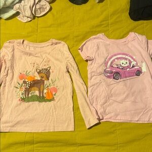 The Children's Place Pink Long Sleeve Tees - Deer and Cat Designs